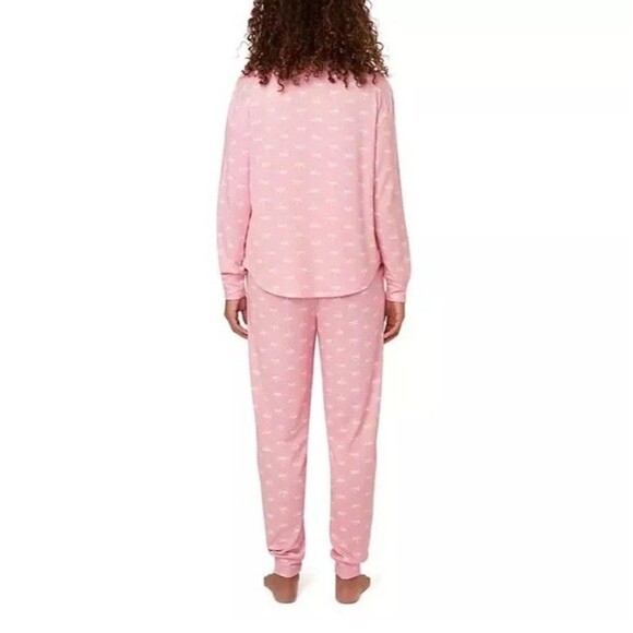 LOFT Ladies 2-Piece Pajama Set Crew Neck Jogger Pink W/Dragonflies Size XS - Picture 5 of 7
